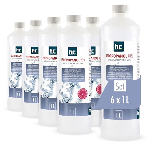 Höfer Chemie 6 x 1L Isopropanol 70% Isopropylalkohol zum Reinigen und Entfetten von Glas Displays Brillen Schallplatten und Whiteboards IPA 70 Industriealkohol im praktischen Kanister