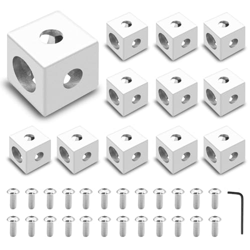 Image of 12pcs 2020 3-Way Corner Cube 2020 Extrusion Hardware T-Slot V-Slot Accessories with Screws and Nuts for 2020 Aluminum Extrusion Connector 3D Printer Accessories Silver