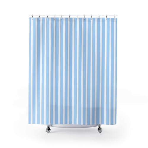 LOLA VEGAS ART Blue Striped Shower Curtain, Modern Bathroom Décor,
