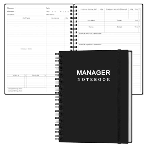 Heveboik Manager Notebook - Manager's Log Book Planner Management Logbook, Spiral Bound, Inner Pocket, 8.2'' X 10.5", Black
