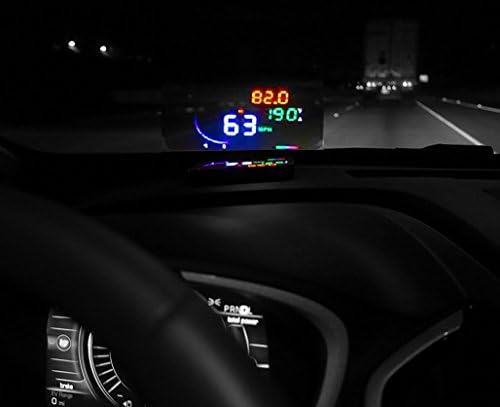 Frontier Head Up Display HUD by Gas, Electronic and Hybrid car compatible. OBD2 Plug and Display, Instant MPG MPH,Speed Warning,Temperature color bar, 5.5 inch Multi-color screen,