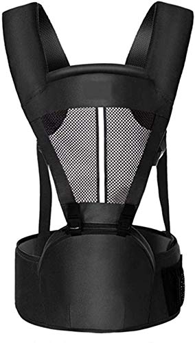 Babyrückentragen mit Hüftsitz, ergonomischem Hüftsitzrucksack für Babywickel, Verstellbarer Multifunktions-, Vorder- und Rucksack-Babytrage, leicht und atmungsaktiv (Schwarz, 1) Cover