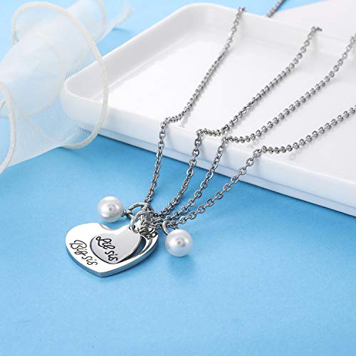 Nimteve Big Sis Lil Sis Necklaces Set for 2 Big Sister Little Sister Necklace Chain Best Friends Gifts Heart Pendant Necklace Set Friendship Gifts Jewelry Christmas Gifts4