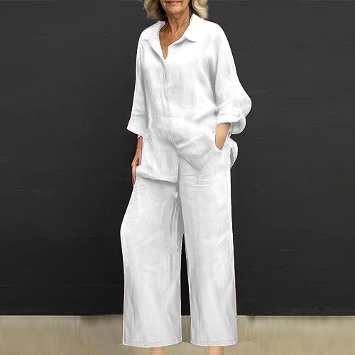 NSICBMNO White 2 Piece Linen Co Ord Set for Women - Image 2
