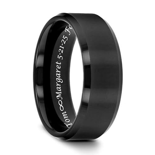 Personalized Black Brushed Men's Tungsten Ring Custom Engraved Free In Any Language, Black Wedding Band, Fiancé Engagement Ring, 8mm Men's Ring - Ships from USA