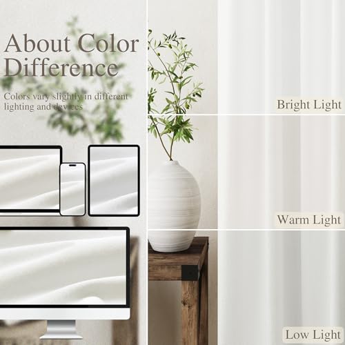 Image of Ivory Linen 100% Black Out Curtains 108 Inches Long 2 Panels Set for Bedroom Boho Farmhouse Back Tab Thermal Insulated Energy Efficient Room Darkening Curtains Living Room High Ceiling Length 9 FT