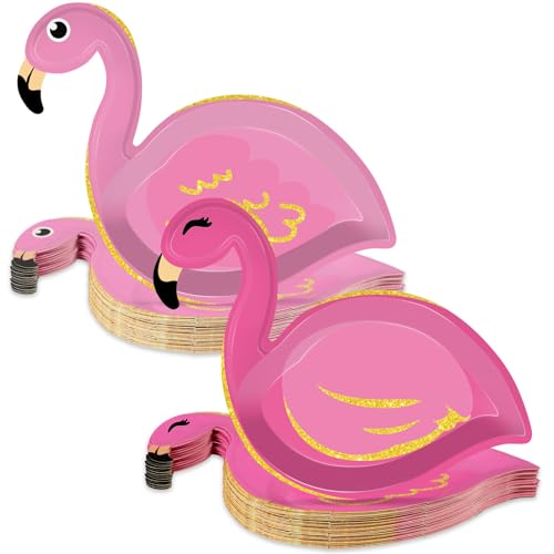 Naozinebi 50 Count Hawaiian Luau Party Paper Plates Flamingo Shaped Disposable Plates Summer Hawaiian Themed Party Tableware Flamingo Dinnerware for Aloha Birthday Baby Shower Wedding