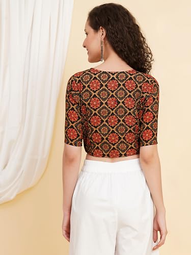 Image of Yash Gallery Women's Cotton Zig-Zag Printed Regular Regular Fit Short Sleeve Blouse