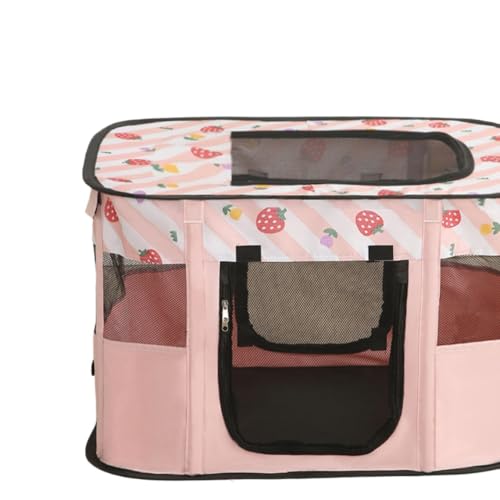 Diexgiy折りたたみ式猫用分娩室 子犬用ケージ フェンス 犬と猫の巣 テント 子犬用分娩室 (L: 80 x 60 x 55cm,ピンクのイチゴ)