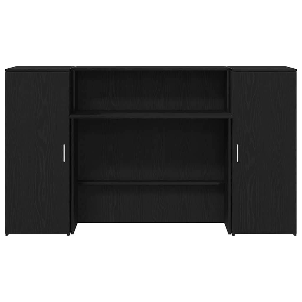 Cassette di ricevimento in legno di rovere nero, 180 x 50 x 103,5 cm, con spazio di archiviazione e armadietto, mobili da ufficio per reception, versatile, stabile e funzionale