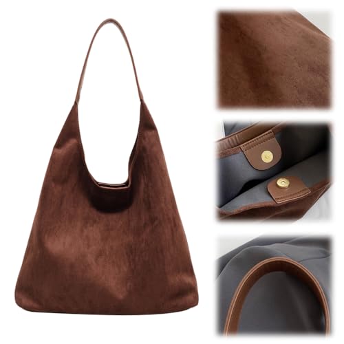 Slouchy Hobo Bag, Durable Suede Tote for Shopping, Vegan Leather ...