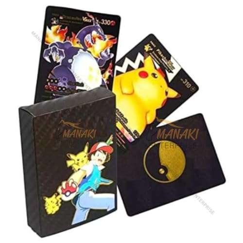 Image of MANAKI ENTERPRISE 55 PCS Black Foil Card Assorted Cards TCG Deck Box - V Series Cards Vmax GX Rare Golden Cards and Common-Rare Mystery Card (Black)