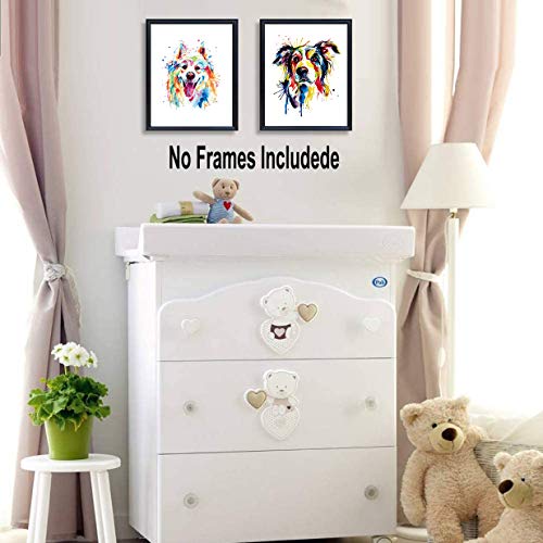 Lovely Dog Canvas Wall Art,Pet Canvas Painting Puppy Artwork,Abstract Dog Art Print Colorful Shih Tzu Art Print - Labrador Retriever Art Print -Samoyed Watercolor Art Print - Colorful Border Collie Art Print-Watercolor Original Artwork Print For Bedroom, Bathroom Wall Art Decor Set Of 4 (8”X10” ， No Frame #TOP3