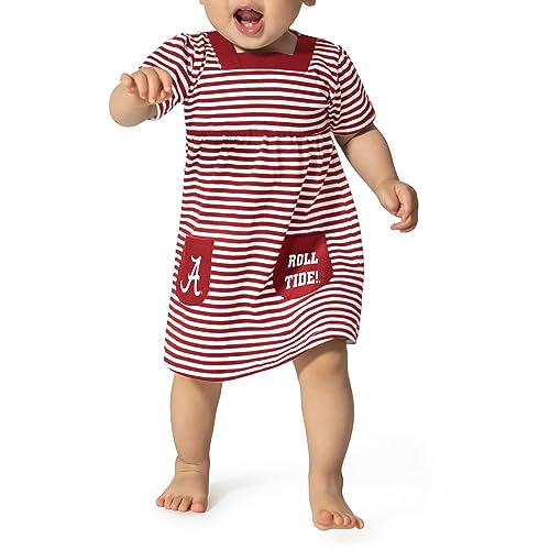 Image of Little King NCAA Infant Girls Short Sleeve Striped Dress with Pockets-100% Cotton-Sizes 6M, 12M and 18M