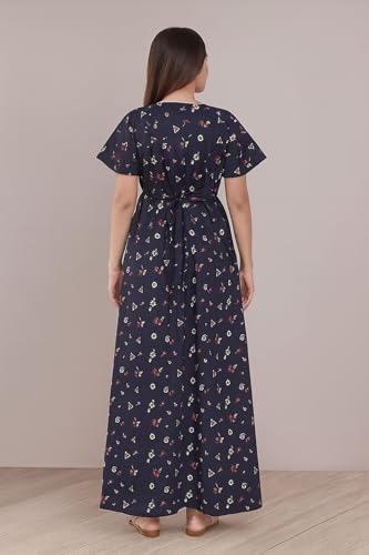 Image of NILOUFO Women's Cotton Jaipuri Nighty Gown - Pack of 2 Rajasthani Print Night Dresses | Maxi Sleepwear with Pocket | Soft Embroidered Loungewear for Ladies