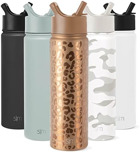 Simple Modern Leopard Water Bottle with Straw Lid Vacuum Insulated Stainless Steel Metal Thermos Bottles | Reusable Leak Proof BPA-Free Flask for Sports | Summit Collection | 22oz, Copper Leopard