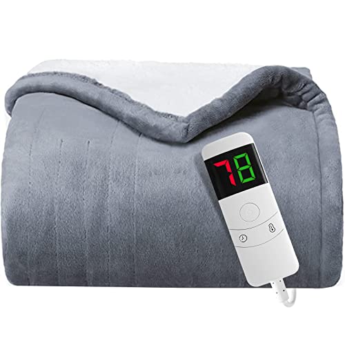 Greenoak Heated Electric Throw Blanket, 50“ X 62” Heating Blanket, Thick Soft Warming Plush Electric Lap Blanket Sherpa For Adults With 5-Position Timer &10 Heating Levels (Grey) #TOP7
