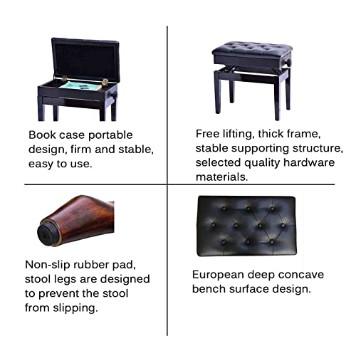 CrEev Tabouret de Piano, Tabouret de Coiffeuse, Banc de Clavier Double siège avec Compartiment de Rangement, Repose-Pieds en Cuir PU avec Pieds en Bois et siège en Mousse rembourré (Noir B) - Les Beatles, Paul McCartney, John Lennon, RIngo Starr, George Harrison CrEev Tabouret de Piano, Tabouret de Coiffeuse, Banc de Clavier Double siège avec Compartiment de Rangement, Repose-Pieds en Cuir PU avec Pieds en Bois et siège en Mousse rembourré (Noir B) – Image 5