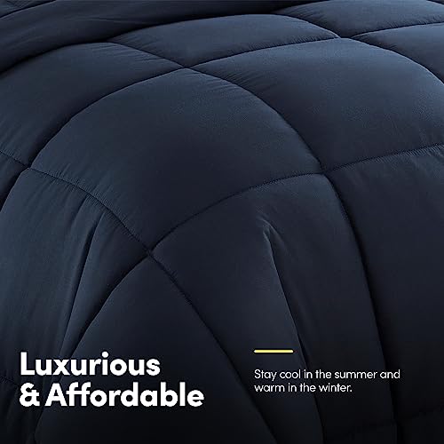 California King Comforter Set - Soft & Breathable 7-Piece Bedding Collection - 1 Comforter, 1 Fitted Sheet, 1 Flat, 4 Pillowcases - Deep Pocket - Premium Quality - Ideal for All Seasons, Navy