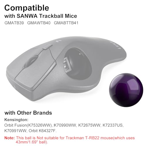 Image of SANWA 40mm /1.57in Trackball, Replacement Ball GMATB39, GMAWTB40, GMABTTB41, Kensington Orbit Fusion, and Other Compatible Trackball Mice, Glossy Purple