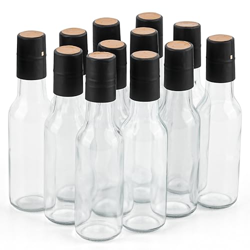 Winter Shore Botella Cristal Pequeña con Tapa y Cápsula Retráctil de 150 ml (Pack de 12) - Mini Botellas Reutilizables de Alcohol - Botes Cristal Pequeños Vacíos para Vino, Salsa Picante, Zumo