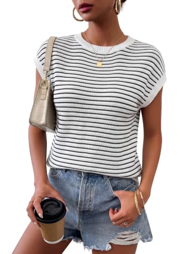 Image of Cap Sleeve Sweater Tops for Women 2026 Knit Summer Sleeveless Tank Vest | Slim Fit, Trendy Color Block, Soft, Skin-Friendly, Strechy, Lightweight, Breathable, Casual Daily Wear