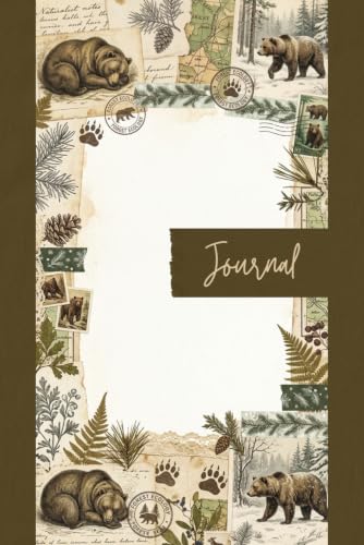 Vintage Winter Bear Forest Junk Journal Pages - 6x9 Aesthetic Stationery Paper - 100 Decorative Writing Sheets with Brown Bears, Snowy Pine Cones, Wildlife Tracks, and Forest Ecology Ephemera Textures image 2