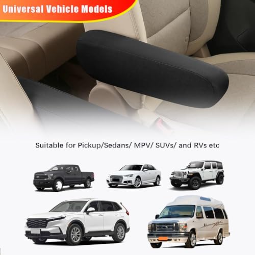 Image of MTRoyaldia 2PC Black Car Front Seat Armrest Covers,Universal Size Seat Arm Rest Cover,Flat Cloth Fabric Armrest Cover,Car Interior Accessories(Black,1Pair)
