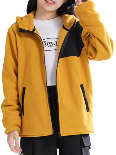 Kids Girls Soft Fleece Sherpa Hoodie Jacket Patchwork Long Sleeve Full Zipper Hooded Coat Casual Outerwear