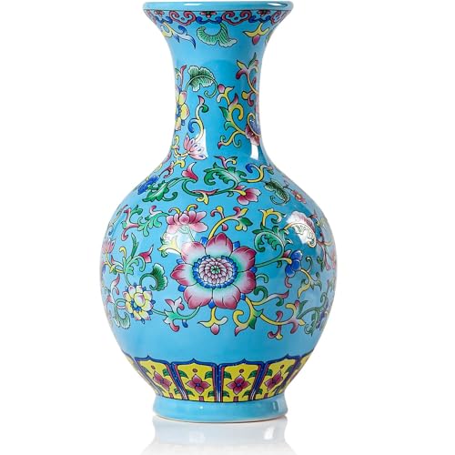 Qinlang Jarrón pequeño Azul de 6 Pulgadas para decoración del hogar, jarrón de cerámica para Flores, jarrón de Begonia