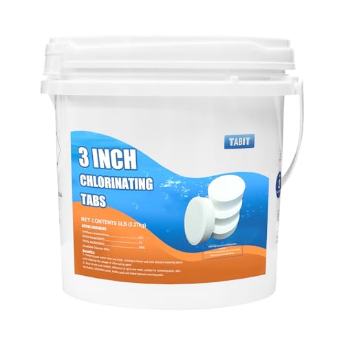 Chlorine Tablets 3 inch 5 Pounds, TABIT Swimming Pool Long Lasting Chlorinating Tablets, Slow Dissolving, Tri-Chlor for Swim Pool, Hot Tubs, Spa