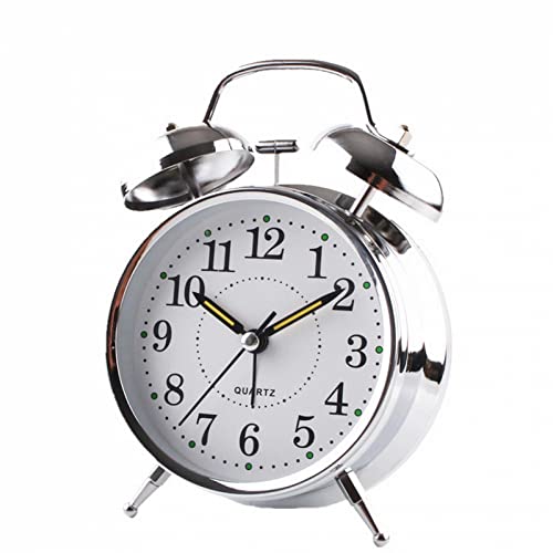 SPORTARC Reloj despertador mecánico analógico con campana, estilo tradicional clásico, con cuerda doble, cromado