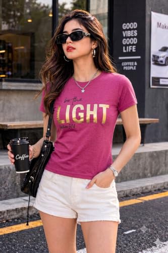 Image of Preneum Women's Graphic Printed T-Shirt, Round Neck Half Sleeve Casual Slim Fit Cotton Blend Tee, College, Office & Travel