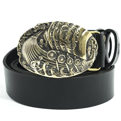 Leather belt with brass buckle Viking warship Drakkar; warrior belt buckle; Scandinavian belt buckle; Nordic military buckle;
