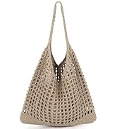 Borsa Da Spiaggia All'Uncinetto EIMMBD - Tote Estiva Boho Hippie In Maglia, Grande Capacità, Colore Naturale