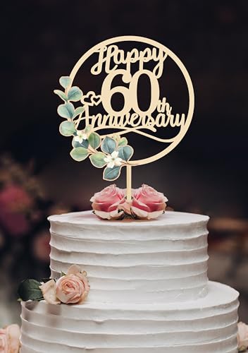 Happy 60th Anniversary Cake Toppers - 60th Anniversary Party Decorations, 60 Wedding Party, Company Decor, Wooden Decorations Diamond wedding