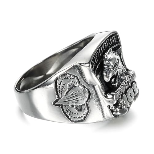 US Army 101st Airborne Division Titanium Steel Ring, Military Veteran Eagle Engraved Memorial Ring for Men Classic Collection3