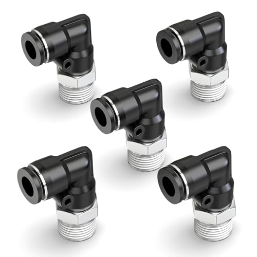 ERGAOBOY 5 piezas de accesorios de conexión rápida neumáticos con tubo de 6 mm de diámetro exterior x rosca BSP de 1/2', codo macho de 90 grados, negro