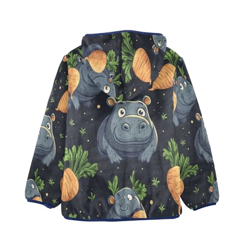Cute Cartoon Hippo with Carrots Toddler Fleece Jacket Girl Boys Hooded Fleece Jacket Coat Warm Outwear Zip-up 3-10T2