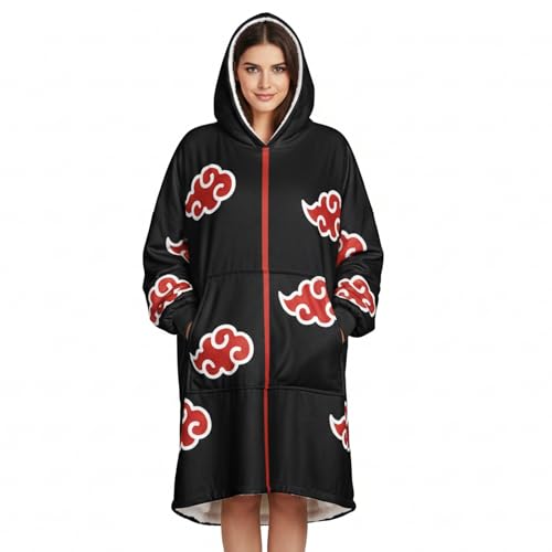 CROWN Anime Blanket Hoodie Wearable for Men and Women Soft Fluffy Warm Blankets Bed Sofa with Pocket (Redcloud)
