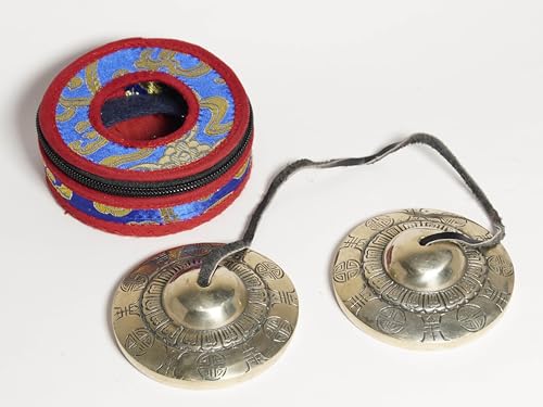 IBA Indianbeautifulart, Tibetan Tingsha Cymbals With Case, Traditional Instrument For Music, Prayer, And Rhythm, Tibetan Buddhist Embossed Meditation Yoga Handmade Bell Chime