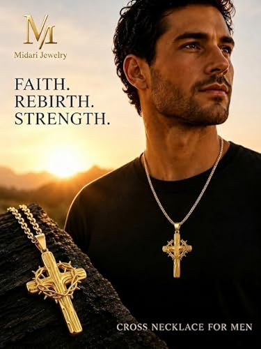 Image of Midari Gold Cross Necklace for Men 18K Gold Cross Pendant Minimalist Faith Necklace Christian Pendant Religious Gift