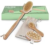 mockins Natural Boar Body Brush Set with Detachable Cellulite Brush, Long Wooden Handle for Dry Brushing and Face Brush | Perfect Kit to Exfoliate and Alleviate - Perfect Gift for Mothers Day