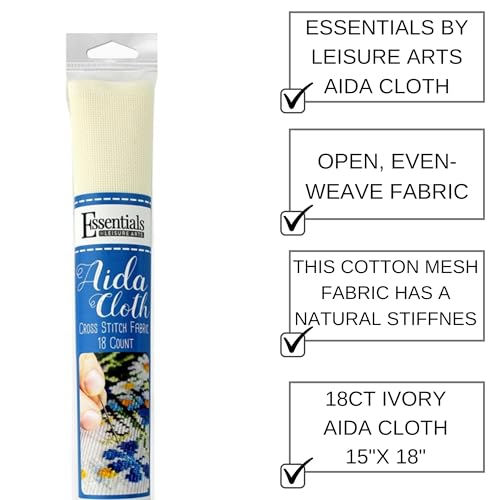 Image of Essentials By Leisure Arts Aida Cloth, 18 Count, Ivory, Cross Stitch Fabric, Embroidery Fabric, Cross Stitch Supplies for Crafting, Stitching, and Sewing Projects 15X18