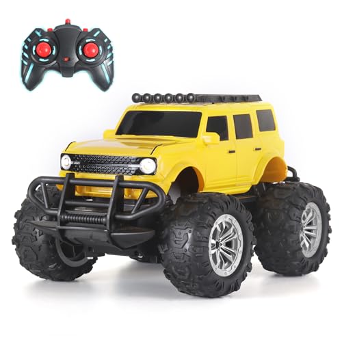 Image of Popsugar Off Roader Rechargeable Remote Control Monster Truck with 2 Speeds and 4 Headlight Modes | Lithium Battery | C-Type Charging | Remote Control Car for Kids | Made in India, Yellow