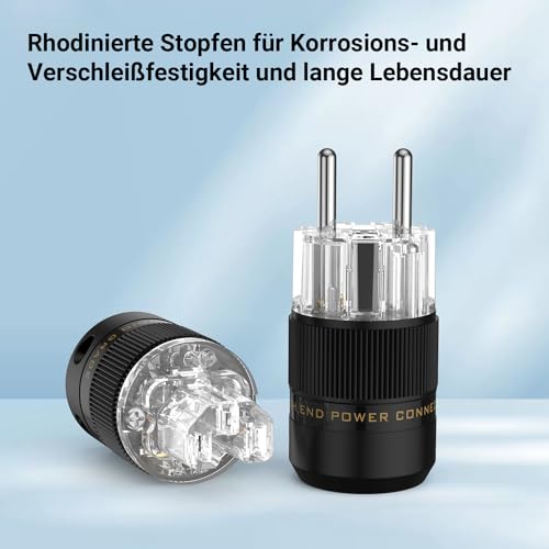 Enchufe Schuko de audio con conector de rodio transparente y reducción de ruido de 16A 4