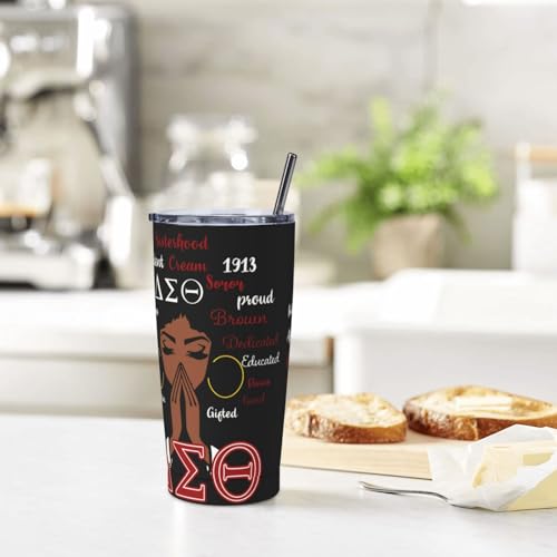 Image of 20 oz Insulated Travel Tumbler with Sliding Lid, Stainless Steel Vacuum Double-Wall Cup, 2 Metal Straws & Cleaning Brush, Sweat-Free, Car Cup Holder Friendly, BPA-Free Coffee Mug