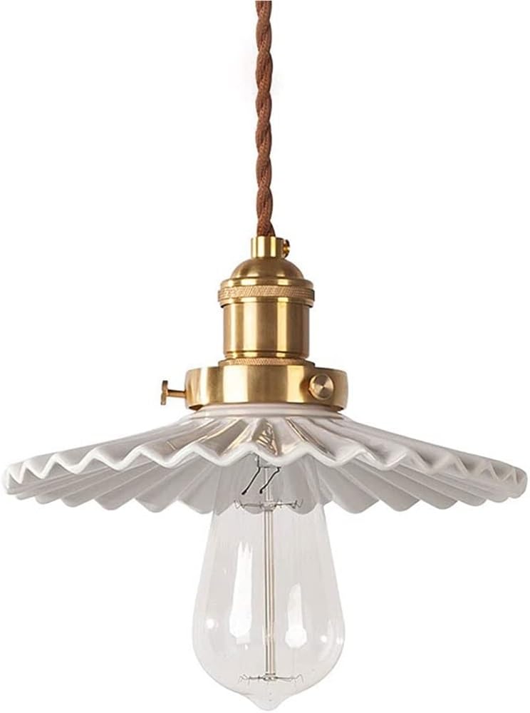 BLOOHK Modern Pleated Ceramic Pendant Light, E27 1-Light Hanging Ceiling Fixture, White Chandelier for Kitchen Island, Dining Room, Bedroom Bedside