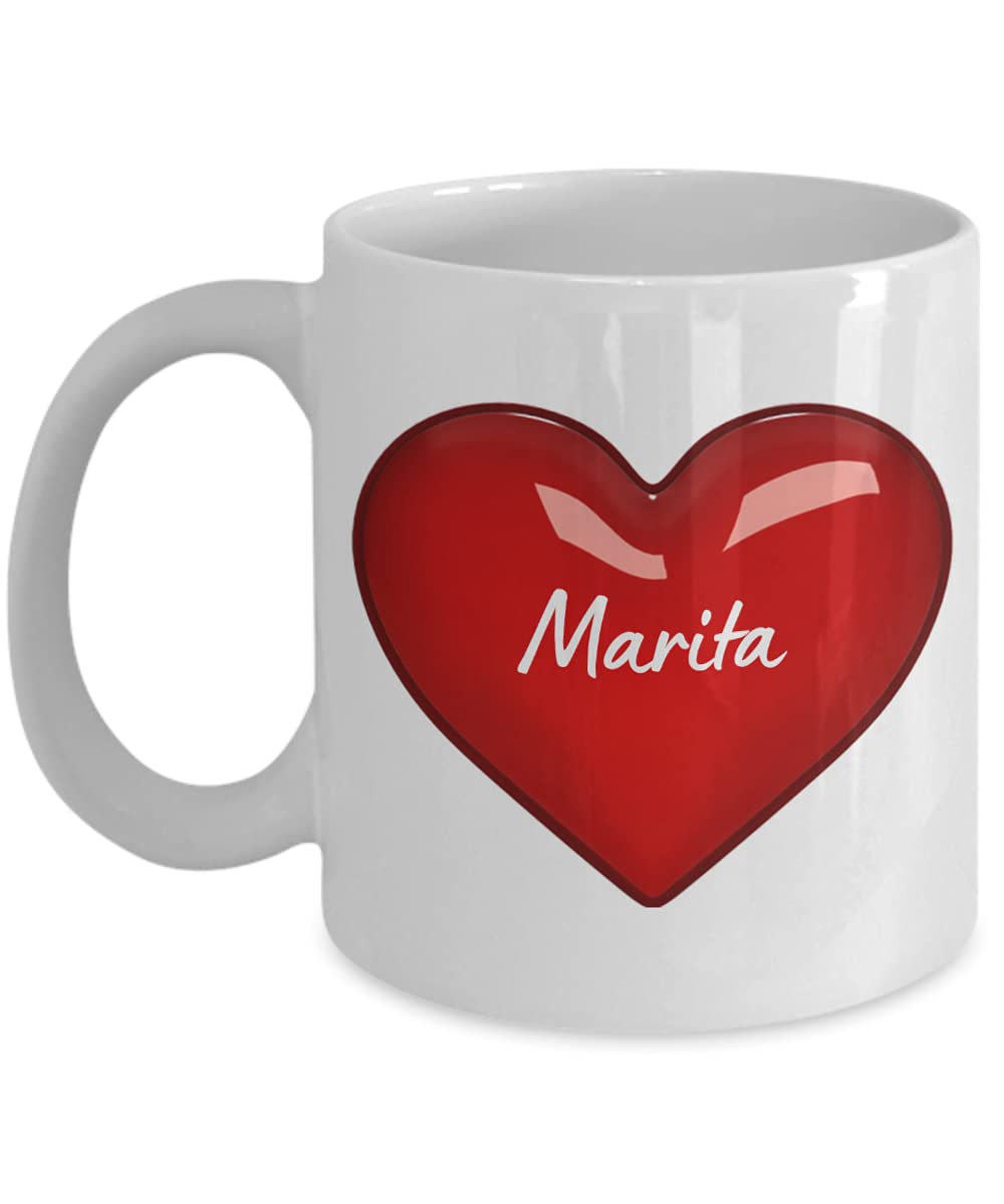 Marita Coffee Mug With Name Fun Birthday Gifts for Girlfriend Boyfriend 11oz Love-Heart Cup Playful Fox PFX43A
