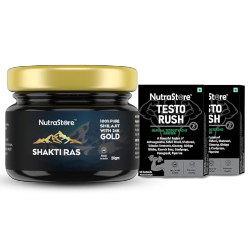 Image of NutraStore Shilajit Gold Resin 20g + TestoRush Mini (Pack of 2) | Himalayan Shilajit with 85+ Minerals & 24K Gold | 10 Herbal Blend (Ashwagandha, Ginseng & More) | Energy, Strength & Daily Vitality Support
